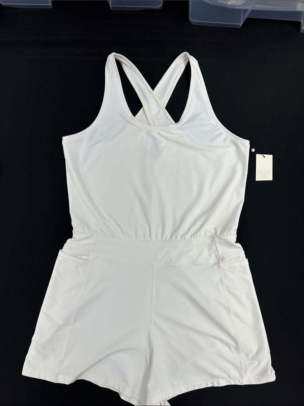 CALIA by Carrie Underwood White Crossback Romper